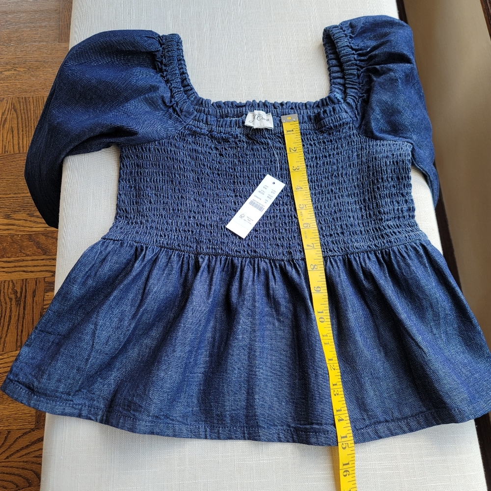 New! J. Crew sz Medium M Denim Chambray Smocked Puff Long Sleeve Top NWT - Picture 10 of 13